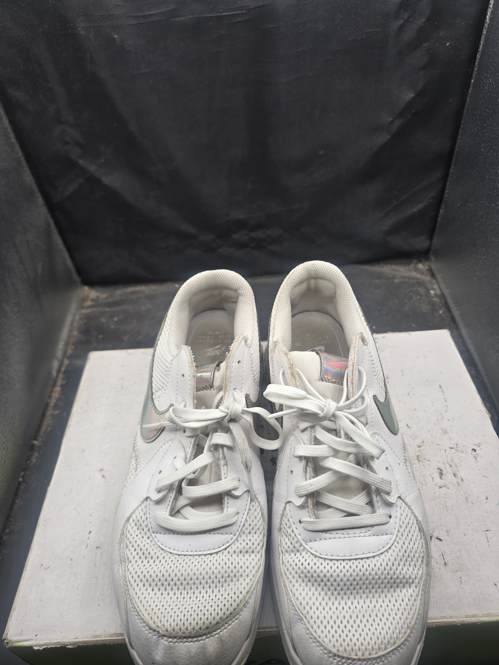 Nike Kids White Iridescent Swoosh Athletic Shoes